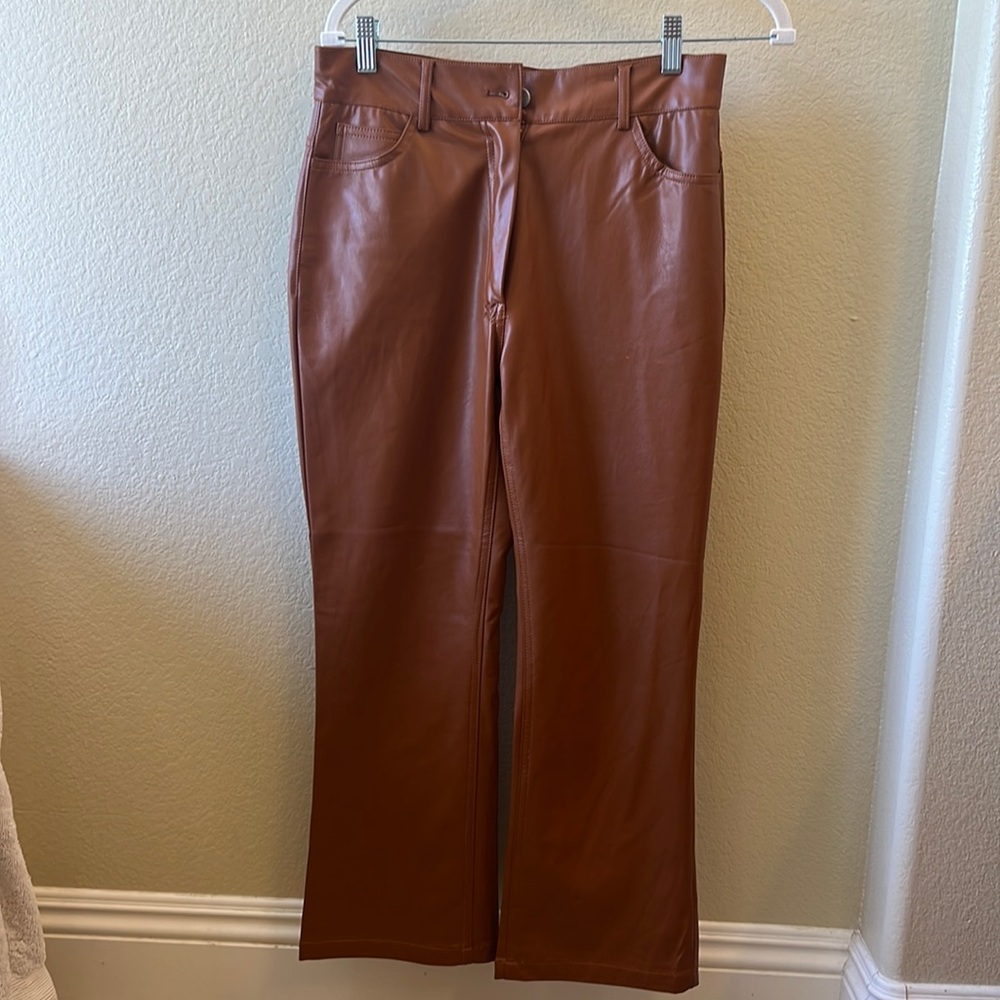 Faux leather tan pants